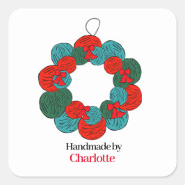 Pegatina Cuadrada Bolas de lana Navidades de pompon hechos a mano
