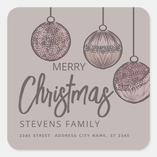 Pegatina Cuadrada Bolas de Navidad de acuarela Feliz Navidad   (Anverso)
