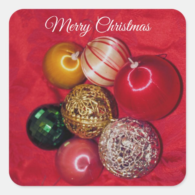 PEGATINA CUADRADA BOLAS DE NAVIDAD RETRO FELIZ NAVIDAD (Anverso)