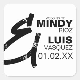 Pegatina Cuadrada BOLD AMPERSAND Grunge Negro Blanco Boda 