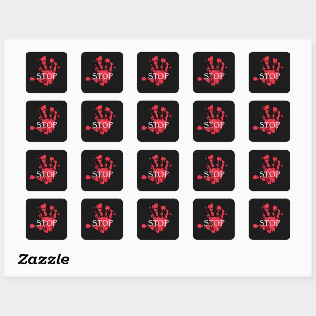 Pegatina Cuadrada Bold Red Handprint "STOP" Warning Symbol – Activis (Hoja)