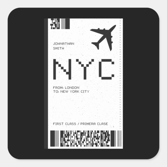 Pegatina Cuadrada Boleto aéreo de NYC (Anverso)