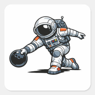 Pegatina Cuadrada Boliche de Astronauta