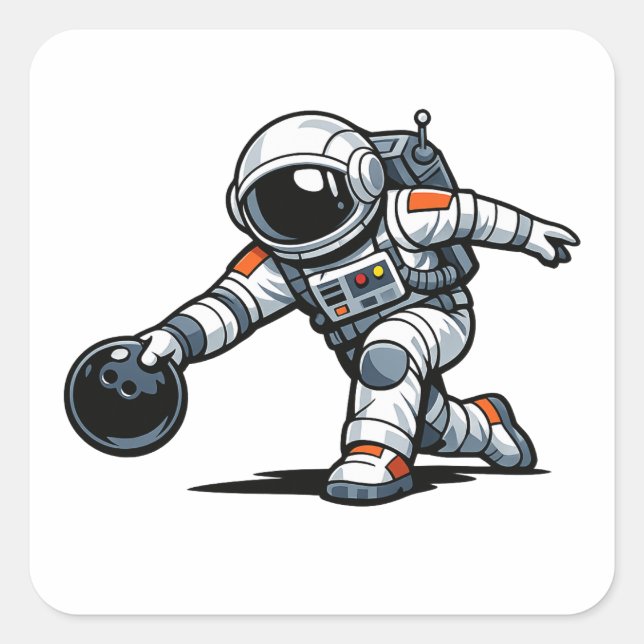 Pegatina Cuadrada Boliche de Astronauta (Anverso)