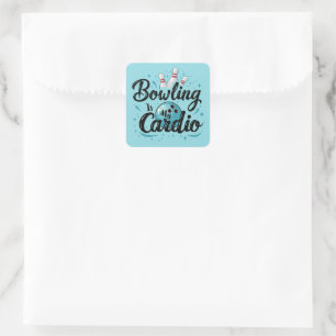 Pegatina Cuadrada Boliche Retro Neon "El Boliche Es Mi Cardio" Diver