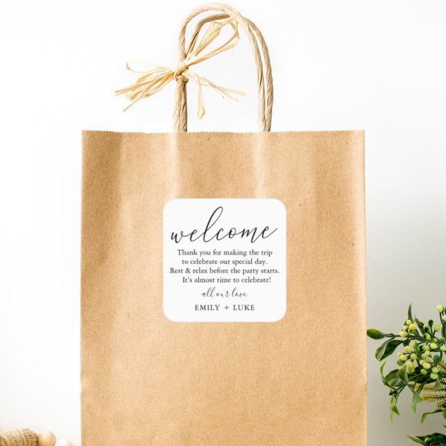 Pegatina Cuadrada Bolsa de bienvenida de boda personalizada minimali (Subido por el creador)
