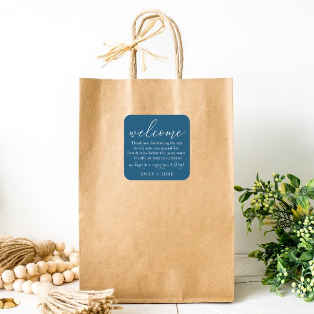 Pegatina Cuadrada Bolsa de bienvenida de boda personalizada minimali (Subido por el creador)