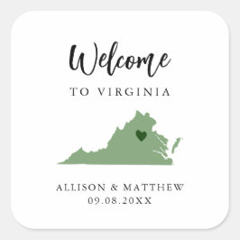 Pegatina Cuadrada Bolsa de bienvenida de cualquier Boda de Virginia 