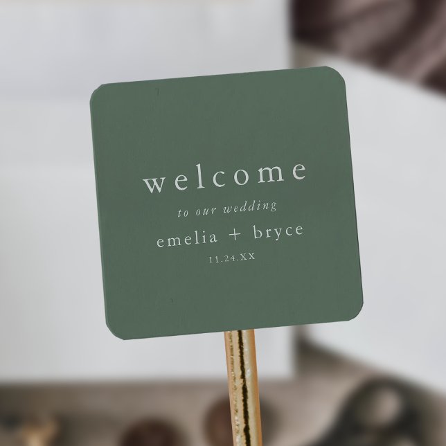Pegatina Cuadrada Bolsa de bienvenida de EMELIA Sage Green Mountain  (EMELIA Sage Green Mountain Wedding Welcome Bag Square Sticker)