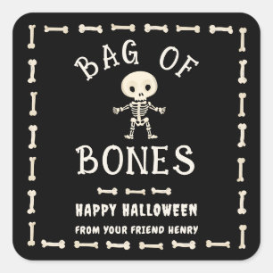 Pegatina Cuadrada Bolsa De Huesos De Halloween