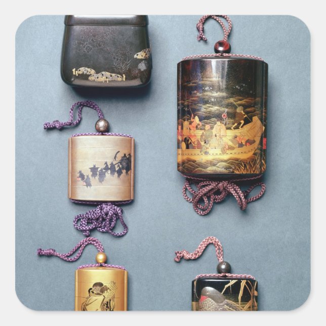 Pegatina Cuadrada Bolsa de inro y tabaco (Anverso)