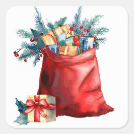 Pegatina Cuadrada Bolsa de Navidades de Santas