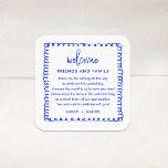 Pegatina Cuadrada Bolsa de regalo de bienvenida de Boda azul francés<br><div class="desc">Boda Azul francés Bienvenida Bag Bag Bag Favor Pegatinas</div>