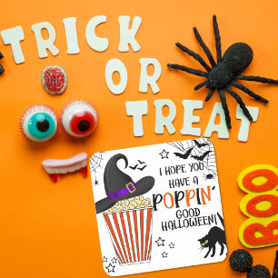 Pegatina Cuadrada Bolsa de regalo de palomitas de Halloween que revi