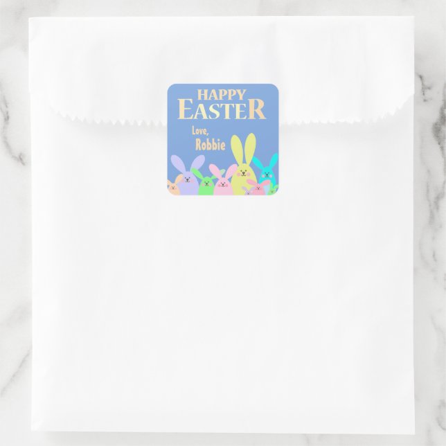 Pegatina Cuadrada Bolsa de Tratamiento de Pascua Personalizada (Bolso)