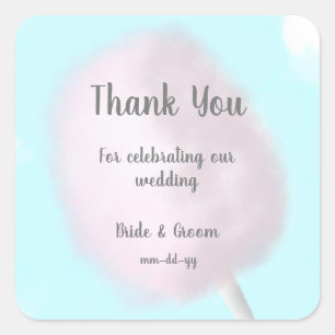 Pegatina Cuadrada Bolsa favorita de bodas de algodón rosa y moderna 