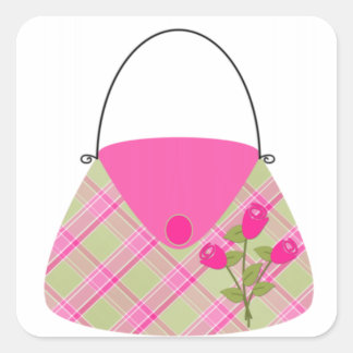Pegatina Cuadrada Bolsa rosa con verde
