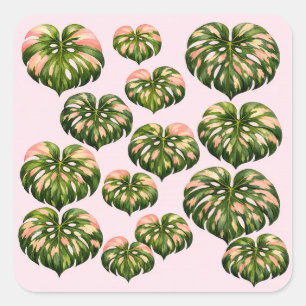 Pegatina Cuadrada Bolsa tote de planta Monstera rosa divertida botán
