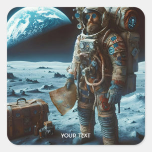 Pegatina Cuadrada Bolsas de Astronauta Cute Moon Fantasy
