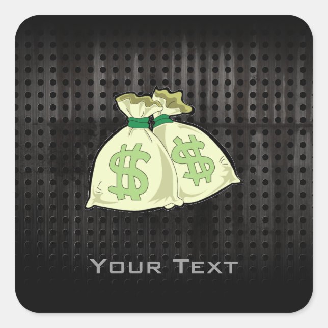 Pegatina Cuadrada Bolsas de dinero; falsificadas (Anverso)