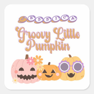 Pegatina Cuadrada Bolsas de Favor Groovy Little Pumpkin Halloween