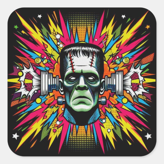 Pegatina Cuadrada  "Bolt Blowing Monster" (Anverso)