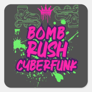 Pegatina Cuadrada Bomb Rush Cyberfunk: Vibraciones de grafitis urban
