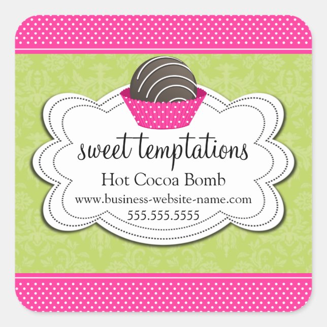 Pegatina Cuadrada Bomba de chocolate caliente de cacao (Anverso)