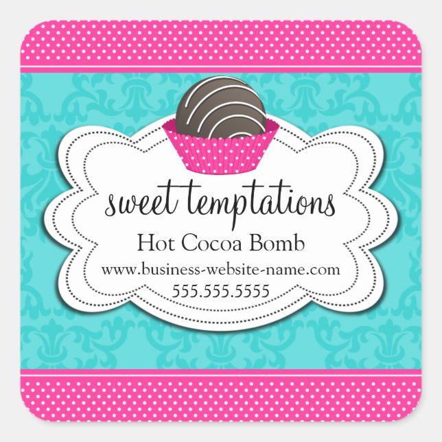 Pegatina Cuadrada Bomba de chocolate caliente de cacao (Anverso)