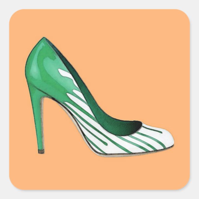 Pegatina Cuadrada Bomba de tiletto, verde sobre naranja (Anverso)