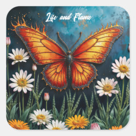 Pegatina Cuadrada Bomba mariposa surrealista arte naturaleza camomil