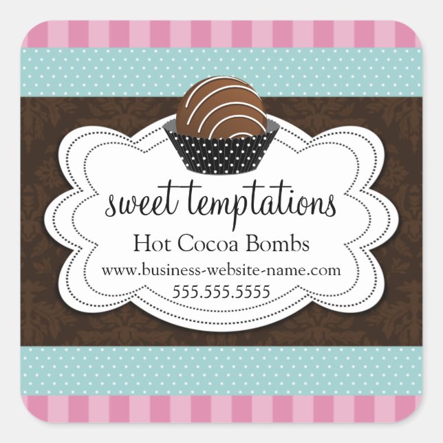 Pegatina Cuadrada Bombas de chocolate caliente de cacao (Anverso)