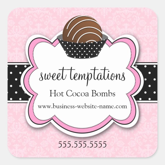 Pegatina Cuadrada Bombas de chocolate caliente de cacao (Anverso)