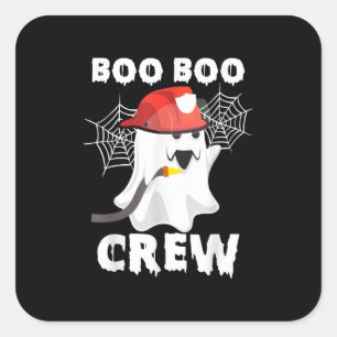 Pegatina Cuadrada Bombero Boo Boo Crew Fantasma Halloween