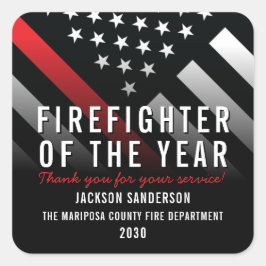 Pegatina Cuadrada Bombero del año empleado del departamento de bombe