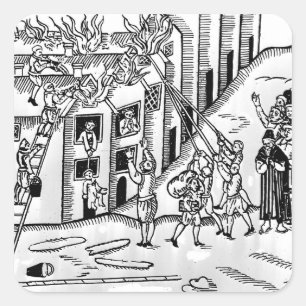 Pegatina Cuadrada Bomberos durante el gran incendio de Londres