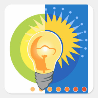 Pegatina Cuadrada Bombilla eléctrica de luz de ideas brillante