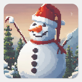 Pegatina Cuadrada Bonhomme de neige en pixel art