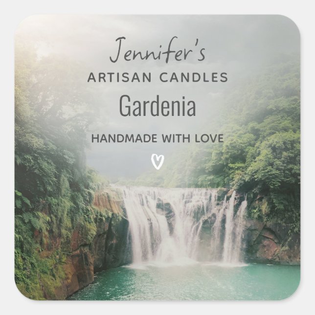 Pegatina Cuadrada Bonita cascada en un negocio de velas de bosque de (Anverso)