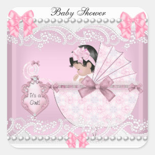 Pegatina Cuadrada Bonito Baby Shower Cute Baby Girl Pink Lace