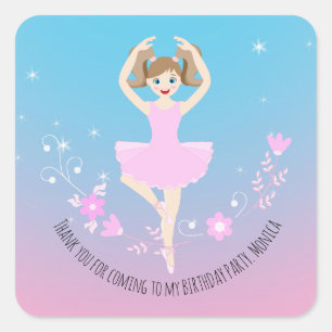 Pegatina Cuadrada Bonito Ballerina chica Fiesta de cumpleaños