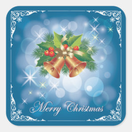 Pegatina Cuadrada Bonito Blue and White Merry Christmas