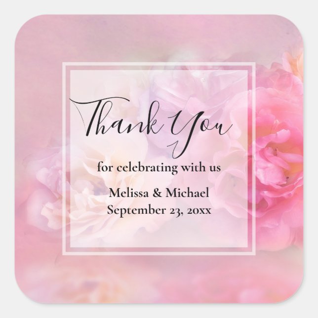 Pegatina Cuadrada Bonito Carnations Elegante Foto Gracias (Anverso)