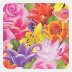 Pegatina Cuadrada Bonito conjunto de Pegatinas de flores