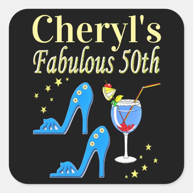 PEGATINA CUADRADA BONITO DISEÑO AZUL 50 DE CUMPLEAÑOS (Anverso)