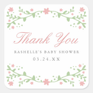 Pegatina Cuadrada Bonito en rosa Gracias Pegatinas