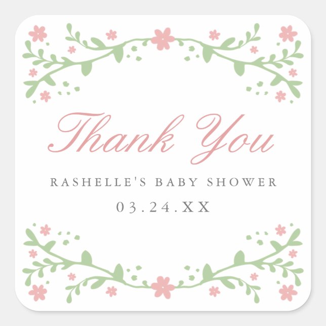 Pegatina Cuadrada Bonito en rosa Gracias Pegatinas (Anverso)