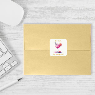 Pegatina Cuadrada Bonito en un cóctel con temas rosados Cumpleaños