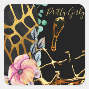 Pegatina Cuadrada Bonito Girly Purpurina Gold Animal Print Named Gla