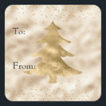 Pegatina Cuadrada Bonito Glam Gold Sparkle Dots Christmas Tree<br><div class="desc">Bonito Glam Gold Christmas Tree y Confetti sparkle puntos hacia y desde etiquetas para regalos</div>